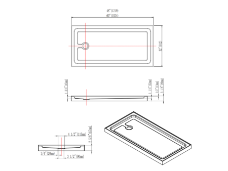 48" x 32" UNIVERSAL Shower Base