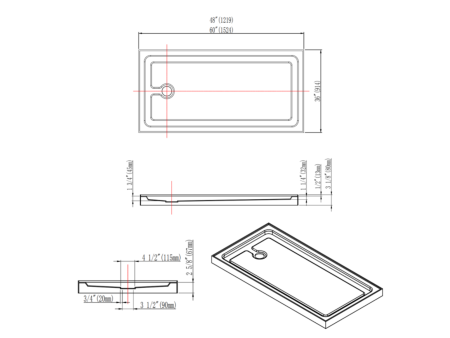 60" x 36" UNIVERSAL Shower Base