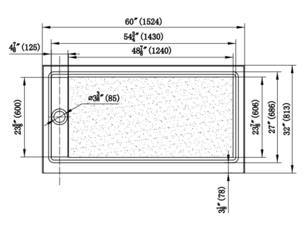 60" x 32" LHS Shower Base BLACK Linear